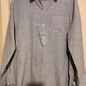 Striped Blue and White Cotton Pullover Shirt XL